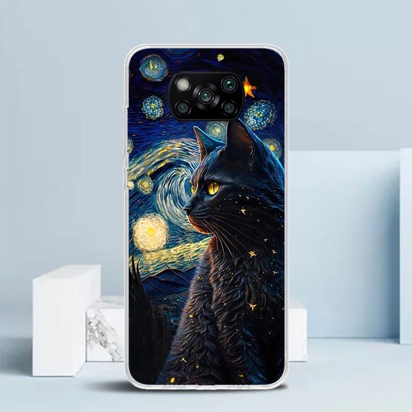 Черный кот Мультяшный Милый Чехол для Телефона Для Xiaomi Poco F7 Ultra X5 X6 X7 Pro M7 Redmi 15C 15 13C 13 12C 12 10C 10 10A 9 9C 9A 9T Обложка