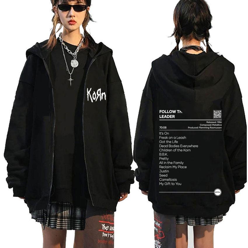 Rock Band Korn The Family Values Tour Zipper Hoodie Male Metal Music Hoodies Men Women Vintage Gothic Oversized Zip Up Jacket