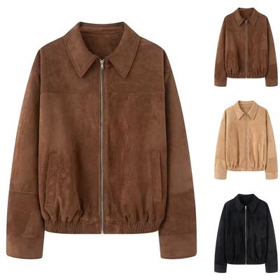 Женская однотонная куртка с длинным рукавом на молнии, повседневный топ-куртка