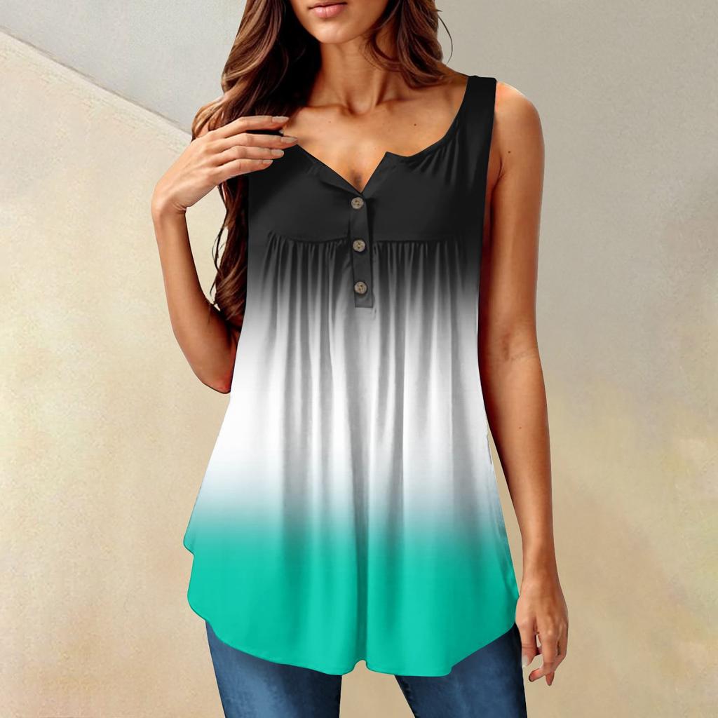 Женская мода плиссированная безрукавка повседневная футболка жилет топ на пуговицах