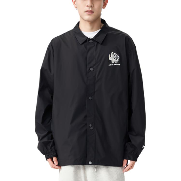 Anta Однотонный однобортный пиджак с длинным рукавом и лацканами, унисекс, черный 172428603-1