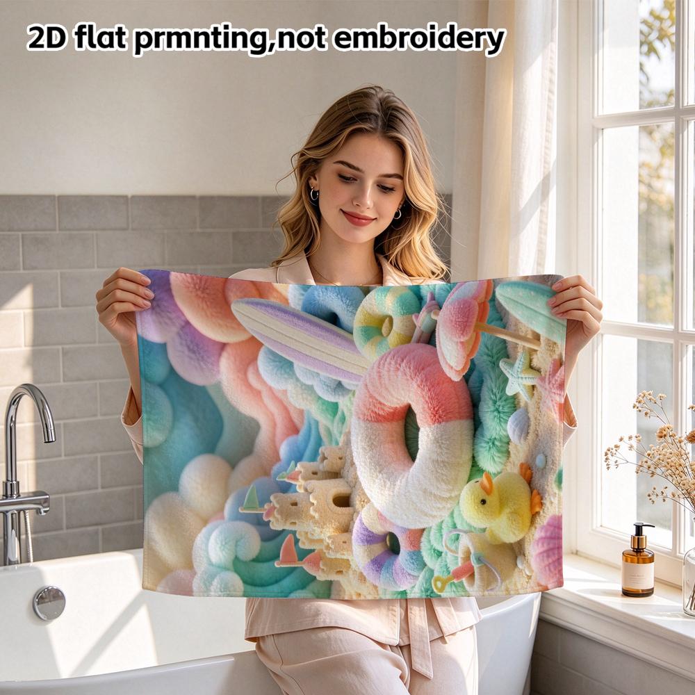 Cute Duck Beach Sandcastle Bath Towel, Ultra Soft Absorbent Towel, Pastel Felt Summer Ocean Print Quick Dry Towel