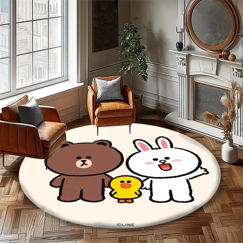 Line Friends Brown Sally Round Rug Cute Cartoon Pattern Circular Carpet Soft Anti-Slip Mat for Kids Room Playroom
