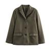 Womens Winter Streetwear Single-Breasted Oversized Blazer Coat In Suede-Like Fabric Khaki Coffee