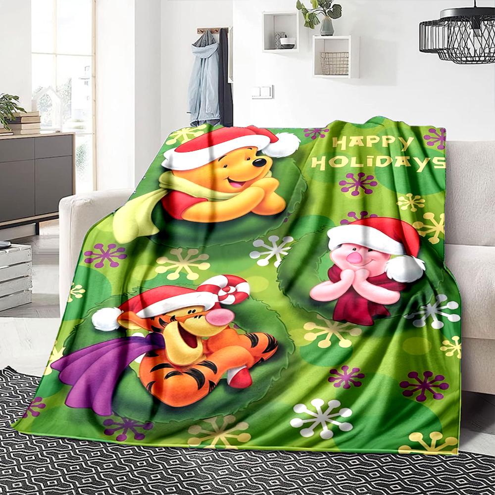 Christmas Winnie Pooh Blanket Soft Throw Blanket For Home Bedroom Bed Sofa Travel Office Solid Christmas Blanket