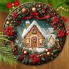 Wooden Christmas Sign with Gingerbread House Pattern - Classic Navidad Round Sign for Front Door Wall Hanging Decor - Ideal Christmas Ornament