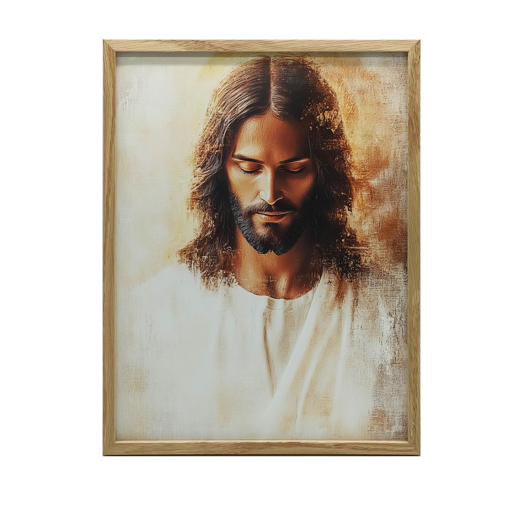 Jezus W Spokoju Serca Jezus W Spokoju Serca, 50X70 Cm, Rama Drewniana Jasny Dąb, Papier Matowy 230 Gsm