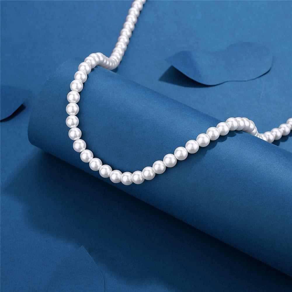 Artificial Pearl Necklace Men Simple Handmade Strand Bead Necklace Choker Men Jewelry for Women Girls Wedding Banquet Necklaces