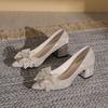 Women's Shoes Bride with Bow Ladies Pumps Pointed Toe Medium Heels Spring Discount Chic Point High Quality Luxury Brand Popular