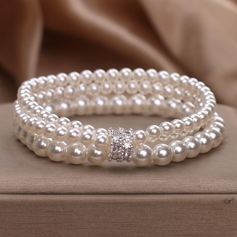 Handmade Baroque Pearl Layered Bracelet Women Minimalist Luxury Multi-Strand Crystal Beaded Wristband