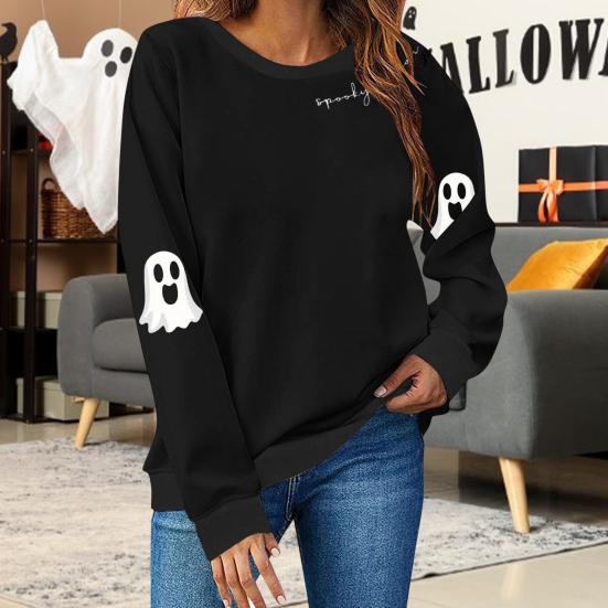 Хэллоуинские толстовки для женщин Графическая толстовка Spooky Season Милый свитер с привидением Пуловер с длинным рукавом и круглым вырезом