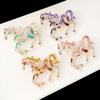 Metal Enamel Horse Brooch Pin Crystal Mascot Horse Lapel Pin New Year Horse Jewelry  Party