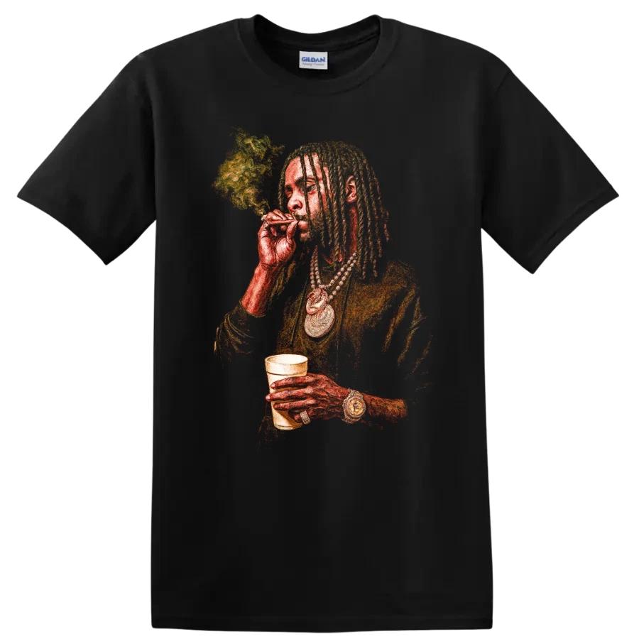 Young Thug Hip Hop Portrait T Shirt Trap Artist Smoke Gold Chain Tee