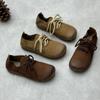 Retro Literary Leather Lace-up Single Shoes Flat Bottom Round Head Soft Cowhide Mori Ger Women's Shoes