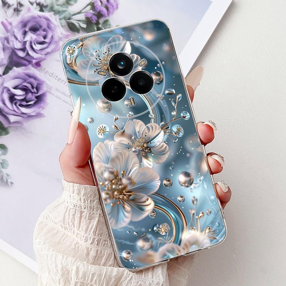 Чехол для Realme 14 Pro Plus RMX5051 Красивые Цветы Рисованный Чехол Мягкий Силиконовый Чехол Для Realme 14 Pro Realme14 Pro+ 5G Чехлы