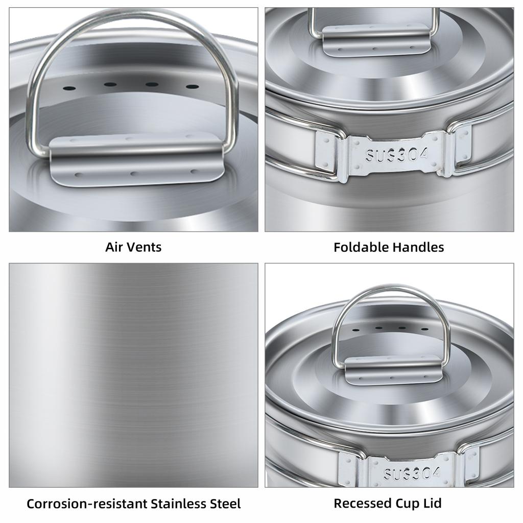 Set of 2 Stackable Camping Mugs Stainless Steel with Storage Bag Portable Coffee Cup with Foldable