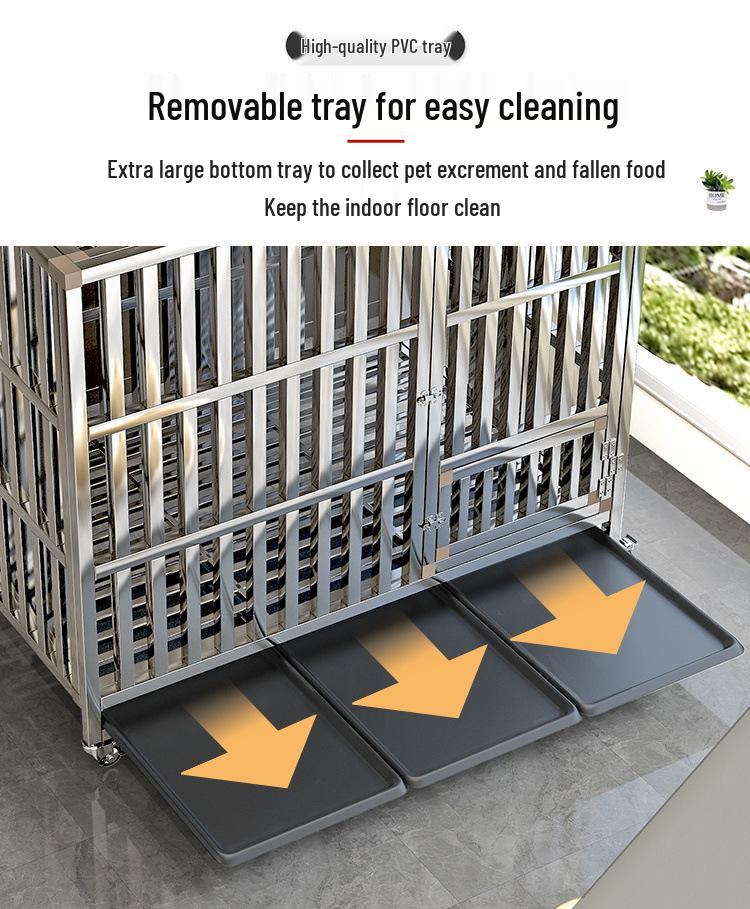 Stainless Steel Medium Folding Dog Cage with Toilet for Indoor Use - Suitable for Border Collies, Golden Retrievers, and Medium-Large Dogs.