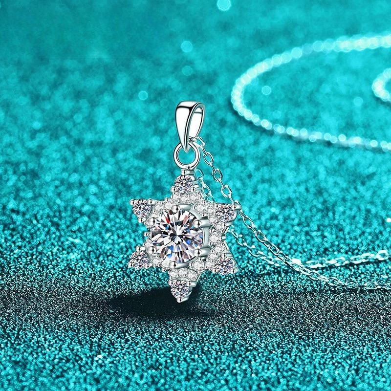 Certified Moissanite Six Pointed Star Pendant Necklace Plated White Gold Lab Diamond Women Wedding Jewelry