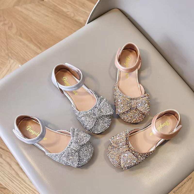 Faux Gemstones Shoes for Kids Girls Shining Crystal Girls Dress Shoes for Party and Wedding Bowtie Children Girl Sandals I04204