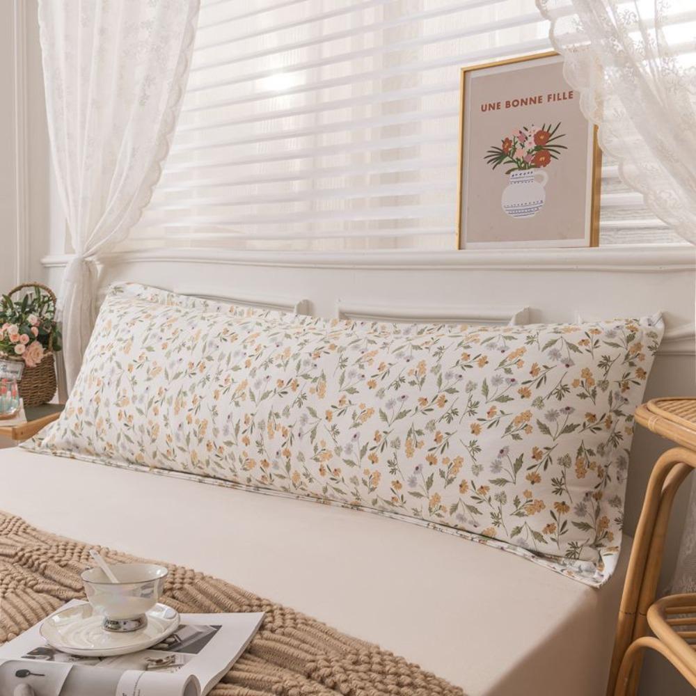 Rectangular Pillow Cover Skin-friendly Long Pillow Case Flower Couple Pillowcase  King Size Bed