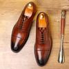 Three Joint Leather Shoes Men'S Leather Breathable Business Dress Men'S Shoes First Layer Cowhide British Oxford Shoes Wedding Shoes