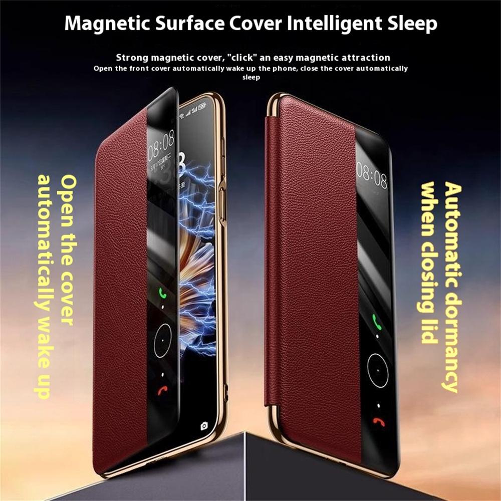 Чехол для Huawei Mate 70 Pro+/Mate 70 Pro из натуральной коровьей кожи с окошком для просмотра, чехол для смартфона