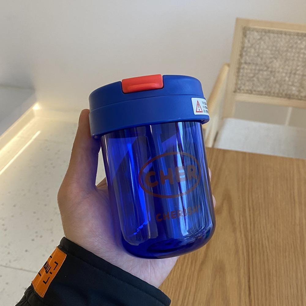 INS Transparent Student Water Cup Plastic 300ML Large Capacity Water Bottle with Straw Sports Water Cup Outdoor Sports