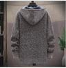 Men's Long-Sleeve Hooded Knit Cardigan with Velvet Lining - Perfect for Spring, Autumn, and Winter.