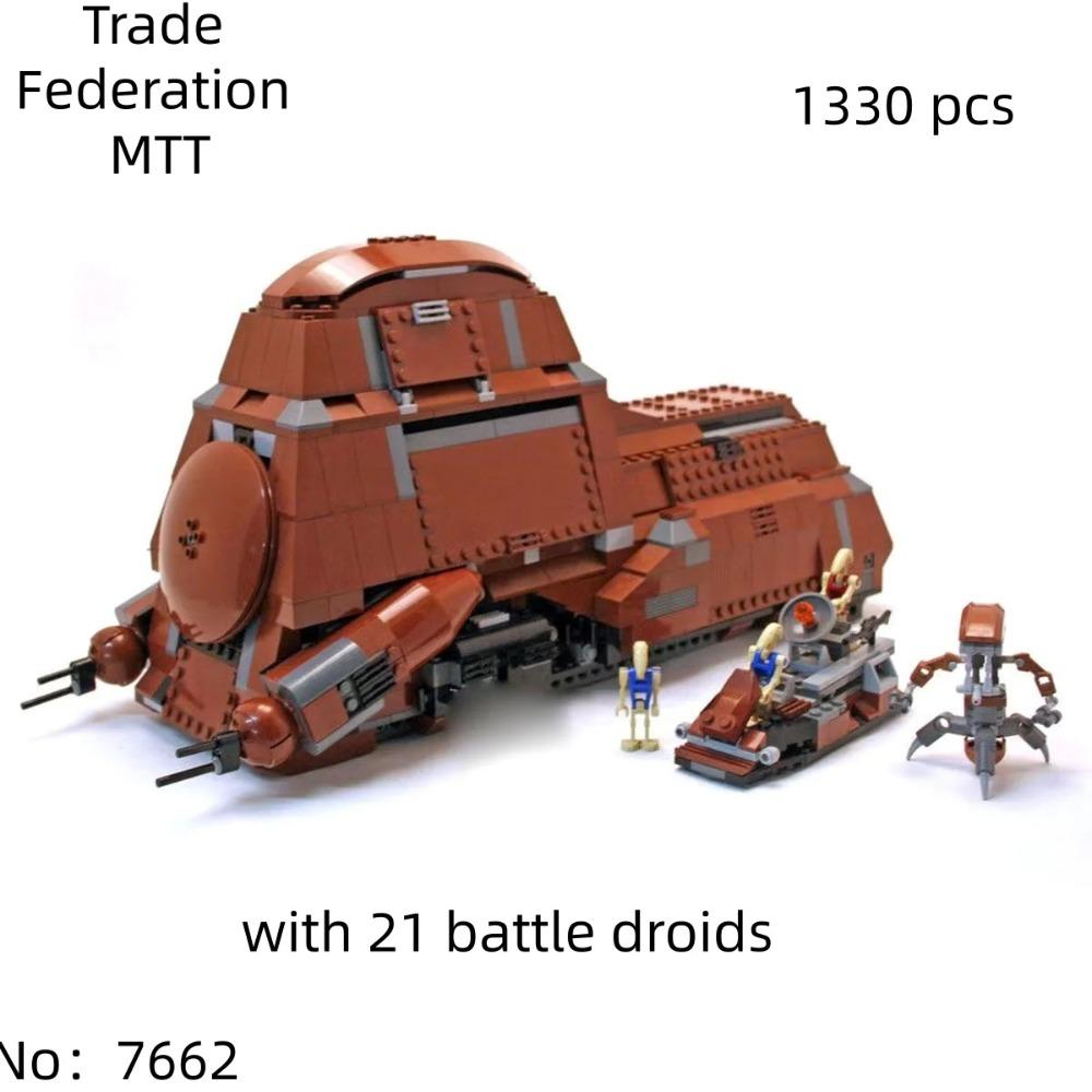Space Wars 1326PCS Trade Federation Moc MTT Model Classic Building Blocks Droid Carrier Bricks Compatible 7662 Christmas Toys