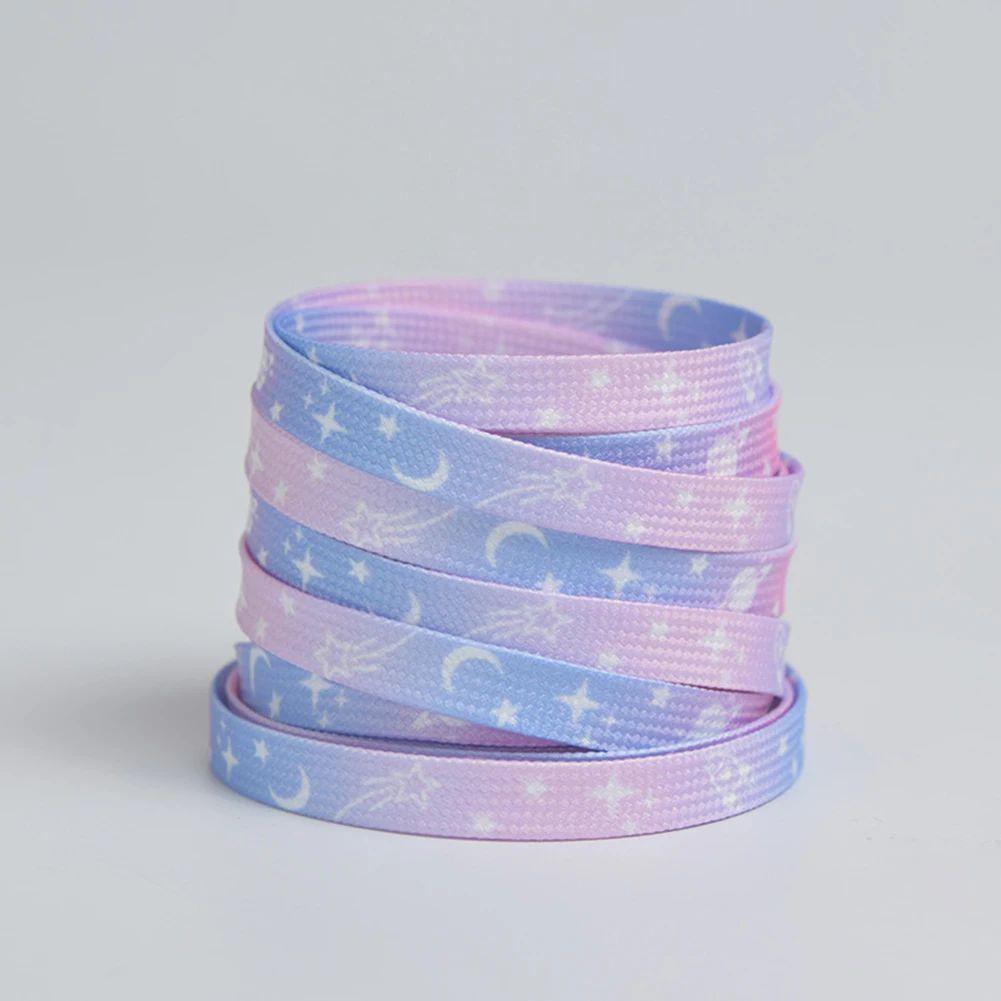 Flat Love Heart Shoe Laces Star Moon Sky Smoke Purple Shoelace Cute Pattern Casual Canvas Printing Shoelaces for AF1 Sneakers