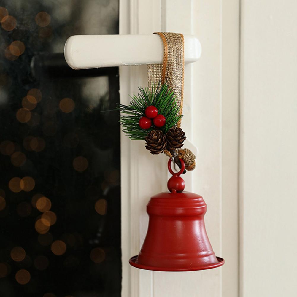 Christmas Bell Decoration Classic Design Christmas Clock Rustic Metal Christmas Bell Ornaments with Pine for Tree Door