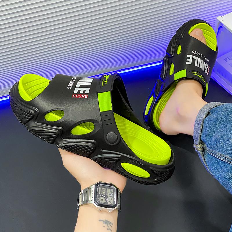 38-45 Men's Plus Size Fashionable One Line Mop Home Casual Slippers Beach Sandals Outdoor Two-piece Slippers