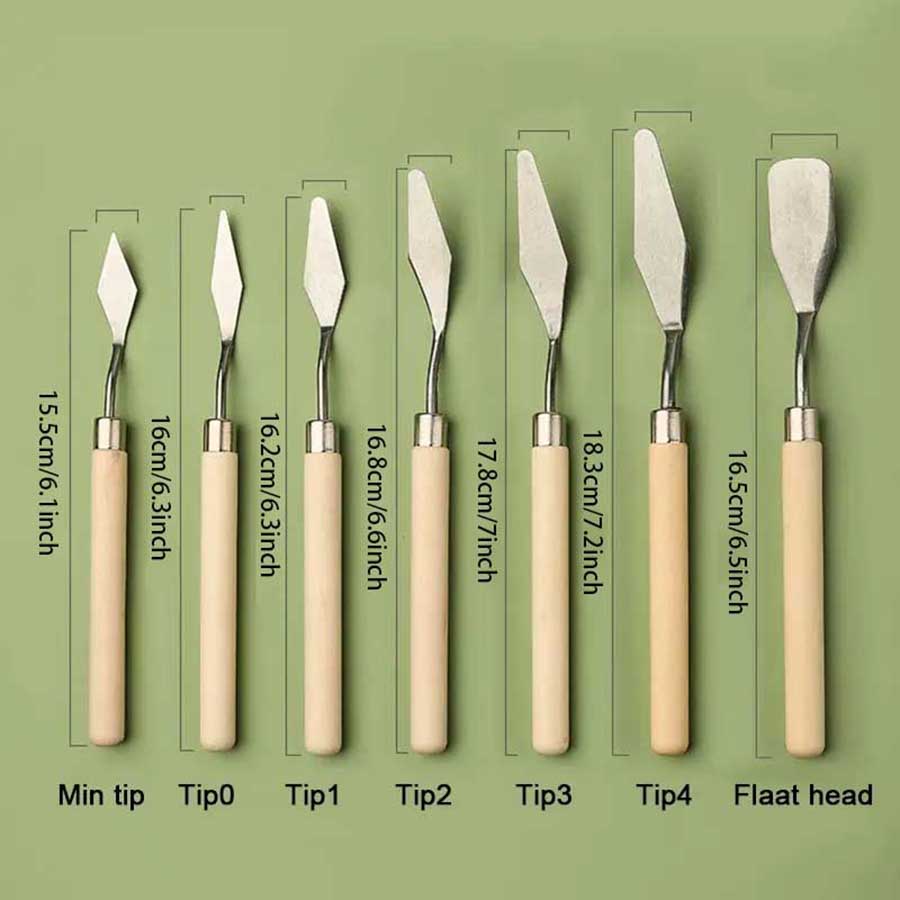 7Pcs Stainless Steel Oil Painting Knives Set Artist Crafts Spatula Palette Knife Mixing Knife Scraper Art Tools