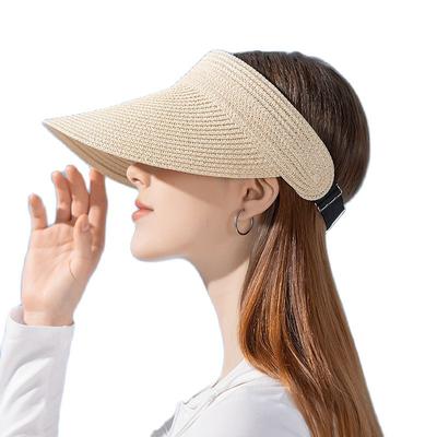 UPF50+ Широкие поля козырька шляпа для женщин соломенная пляжная солнцезащитная шляпа складной конский хвост с защитой от ультрафиолета