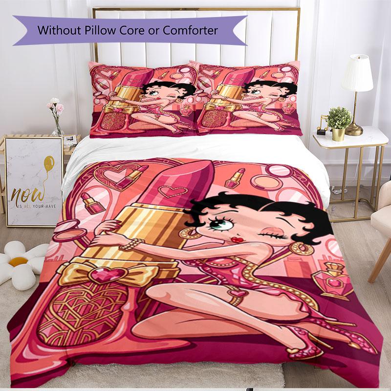 3pcs Duvet Cover Set (1*Duvet Cover + 2*Pillowcase, Without Core), Betty Boop Print Soft All‑Season Bedding Set, Home Bedroom Decor Gift