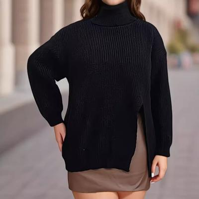 Женский свитер-пуловер с высоким воротом, средней длины, осень/зима, большого размера