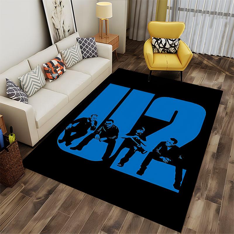 Blue U2 Band Art Carpet Design suitable as a non-slip mat for the living room or bedroom sofa
