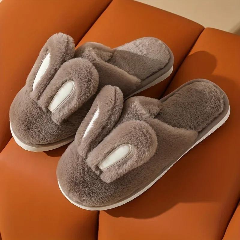 Fashion Women Cotton Slippers 2025 Winter Plush Cute Rabbit Comfortable Anti Slip Home Indoor Floor Warm Cartoon Slippers Mujer