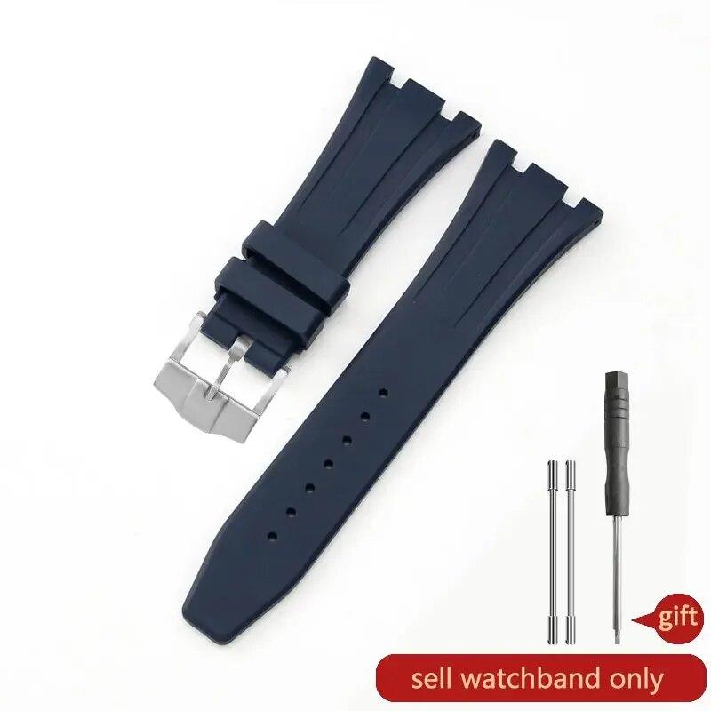 Резиновый силиконовый ремешок для часов для мужчин 27 28 мм для Ap Royal Oak 15400 26320, вогнутый интерфейс, стальной ремешок с складной пряжкой из розового золота