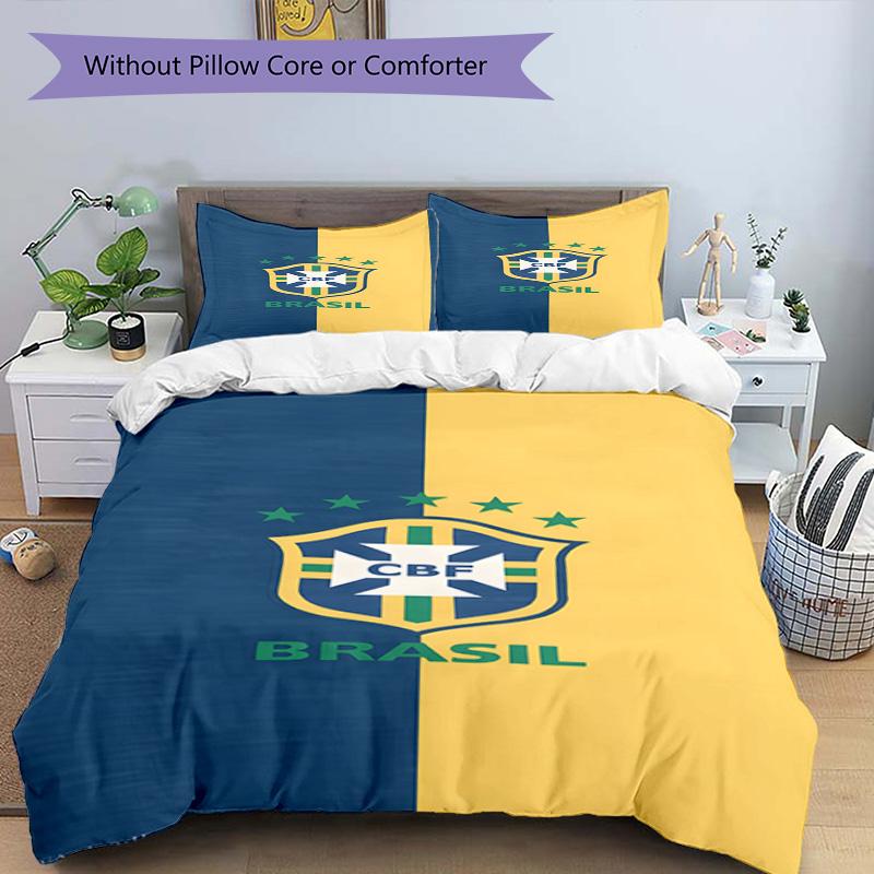 Brazilian Football Crest Printed Pattern Duvet Cover Set – includes 1 duvet cover and 2 matching pillowcases Bedroom decor Christmas gifts