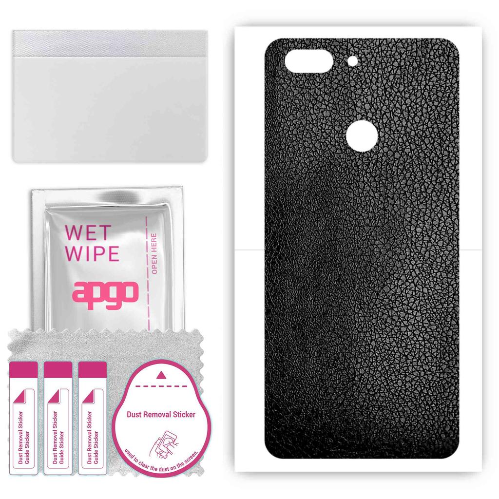 apgo Protective Skin Sticker for the Back Compatible with Lenovo S5, Wrap Film, Foil, Vinyl - Pattern Black Leather