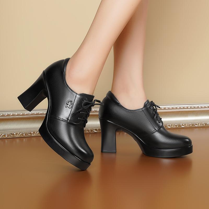 Женские туфли на высоком каблуке, осенние, из натуральной кожи, большие размеры, женские туфли, женские туфли на шнуровке