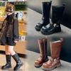 2025 Autumn and Winter New Children's Fashion Long Boots High Leather Boots Medium and Older Children's Knight Boots Girls' Fashion Martin Boots