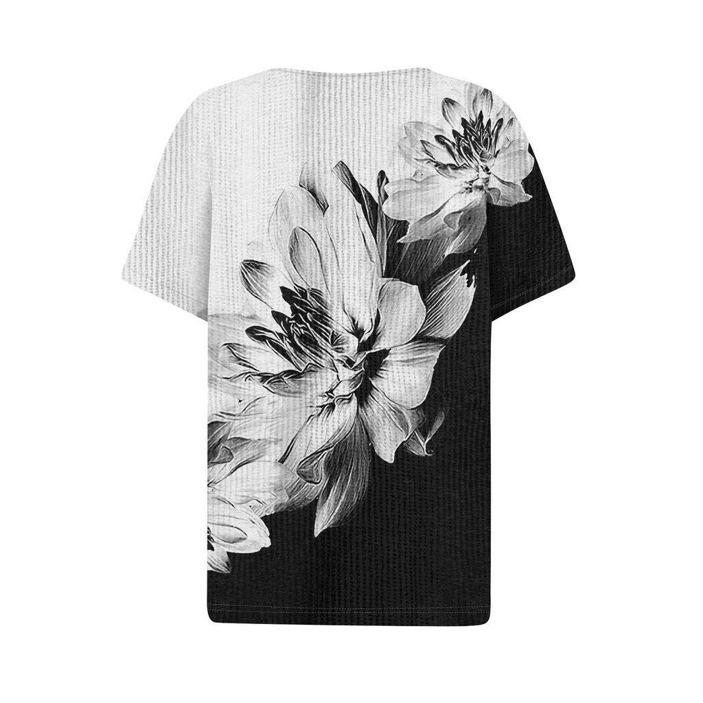 Футболки для женщин, плиссированные, с V-образным вырезом, нарядные, повседневные блузки с принтом, короткие рукава, летние топы, свободный крой