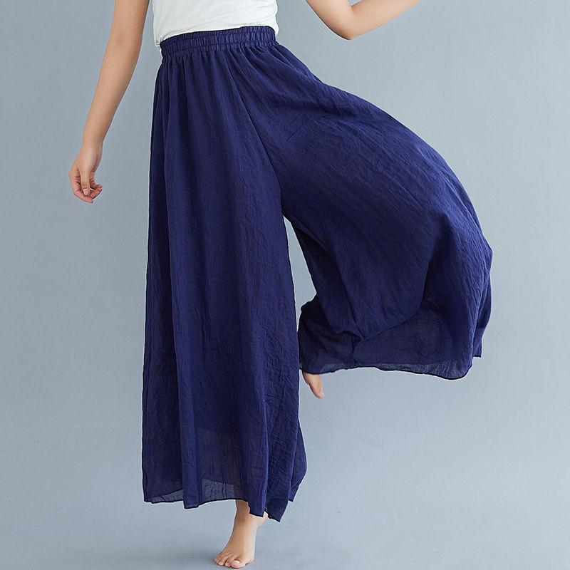 Artistic Cotton Wide Leg Pants for Women's Summer Loose and Casual Solid Color Big Swing High Waist Retro Yoga Pants Skirt