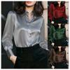 2026 Womens Solid Color Elegant Long Sleeve Button-Up Blouse Office Wear