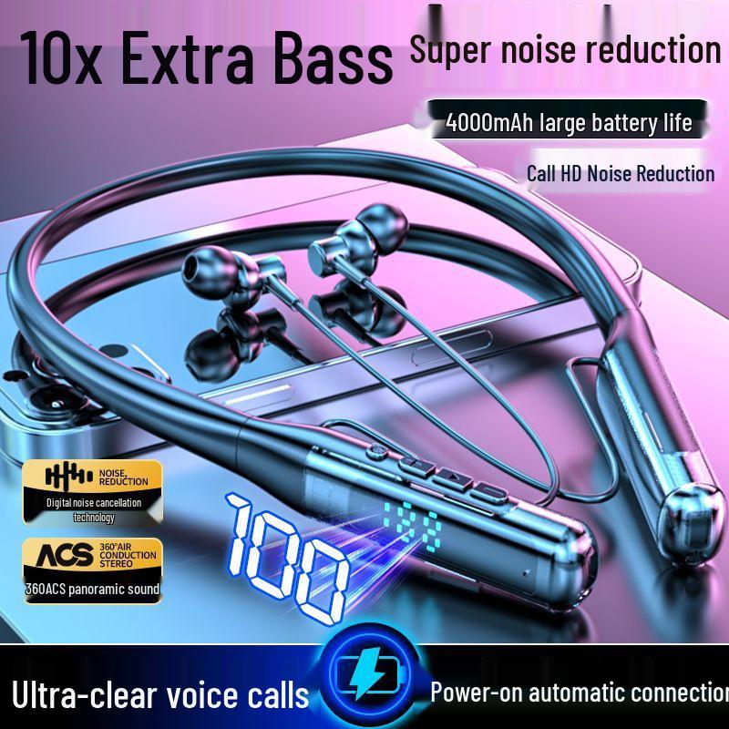 Deep Bass Bluetooth In-Ear Neckband Earphones: Long Battery, Noise Reduction, Waterproof for Sports & Gaming