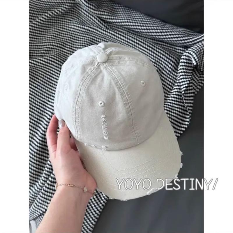 Solid color old ripped baseball cap women's versatile enlarged and widened soft top curved brim sunshade cap men's trendy fashion