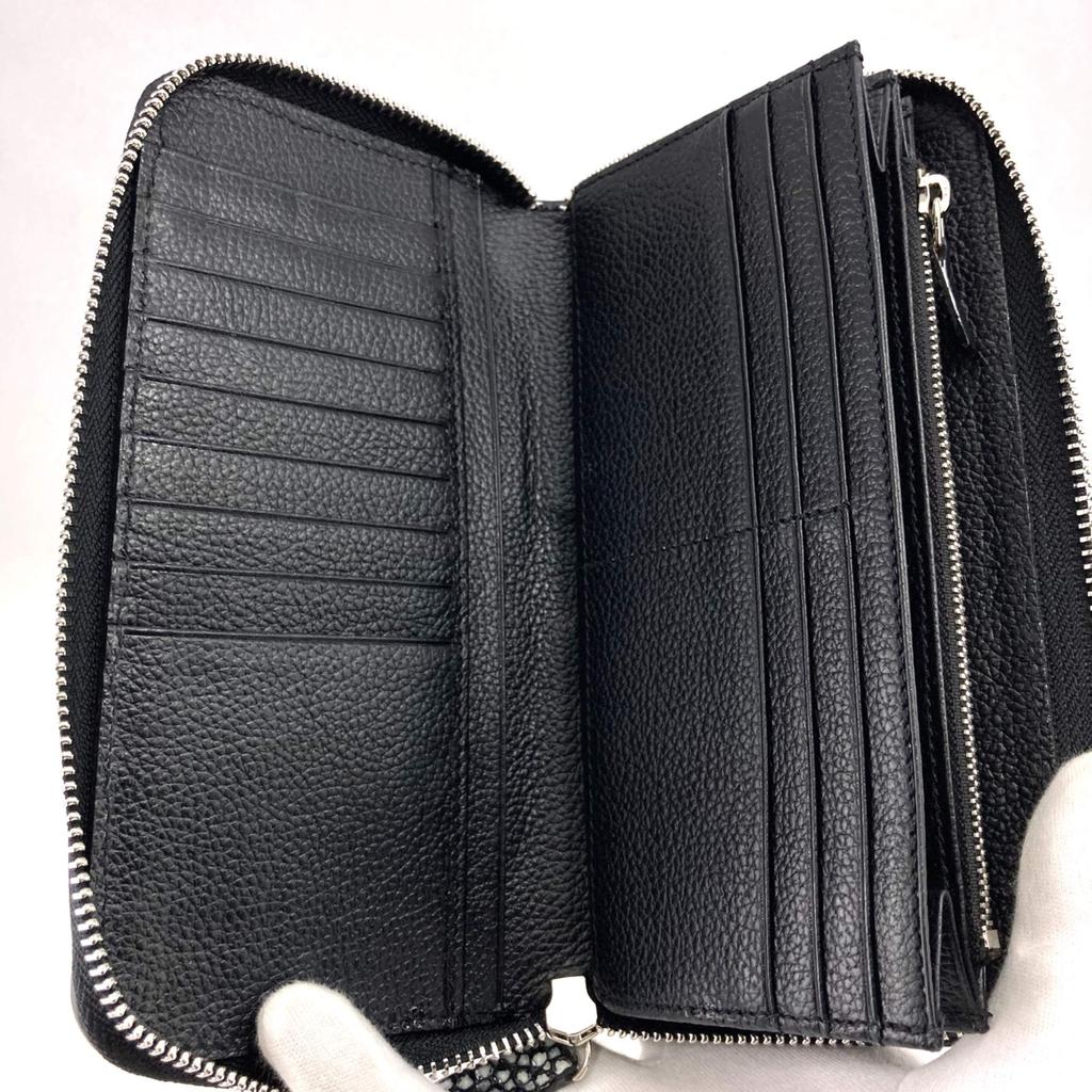 Star Stingray Long Wallet Black Stingray Leather Genuine Leather Round Zipper Type (M, 1)