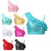 Girls Dance Performance Top Asymmetrical Shoulder Straps Sleeveless Design Sequin Ruffle Detail Crop Top